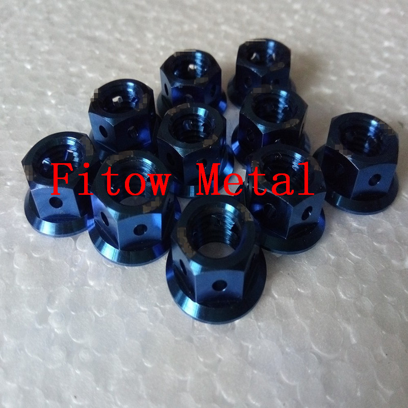 titanium hexagon flange nut m10x1.25 gr5 Blue