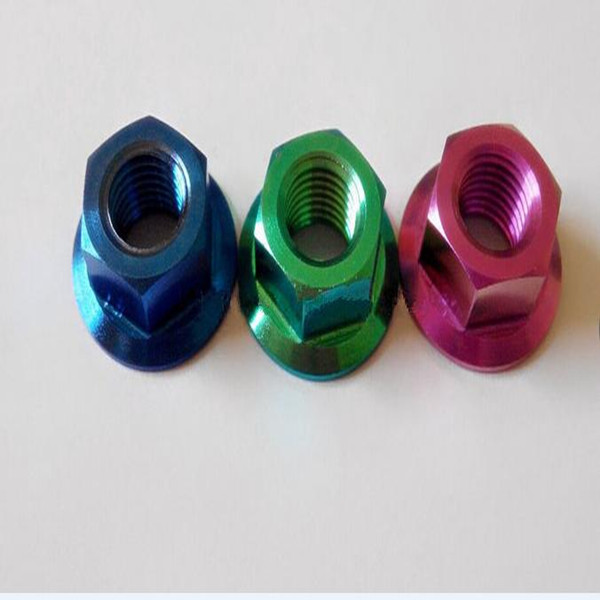 Grade 5 Ti6Al4V Titanium Hex Flange Nut  Natural Rainbow Gold and Green Colors