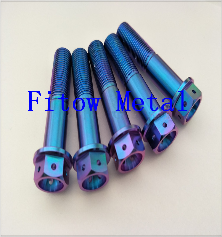 Blue Polished M12-1.25x55 Ti6Al4V Grade 5 Drilled Titanium Allen and Hex Head 