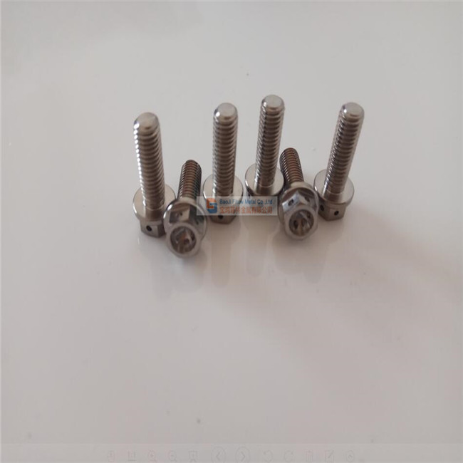 M5*15 GR5 Ti6Al4V Titanium Flange Hex Racing Bolt Screw With The Head Cross Drilled Hole,