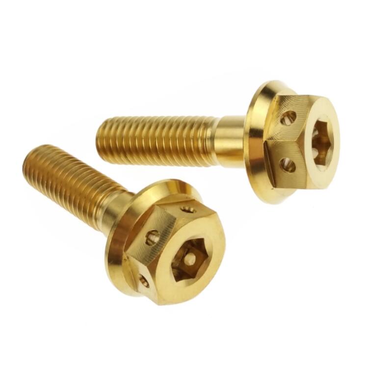 M8 Titanium Hex Flange Head Bolts for Motocycle Fastener Parts DIN 6921 Golden Oxide Finish