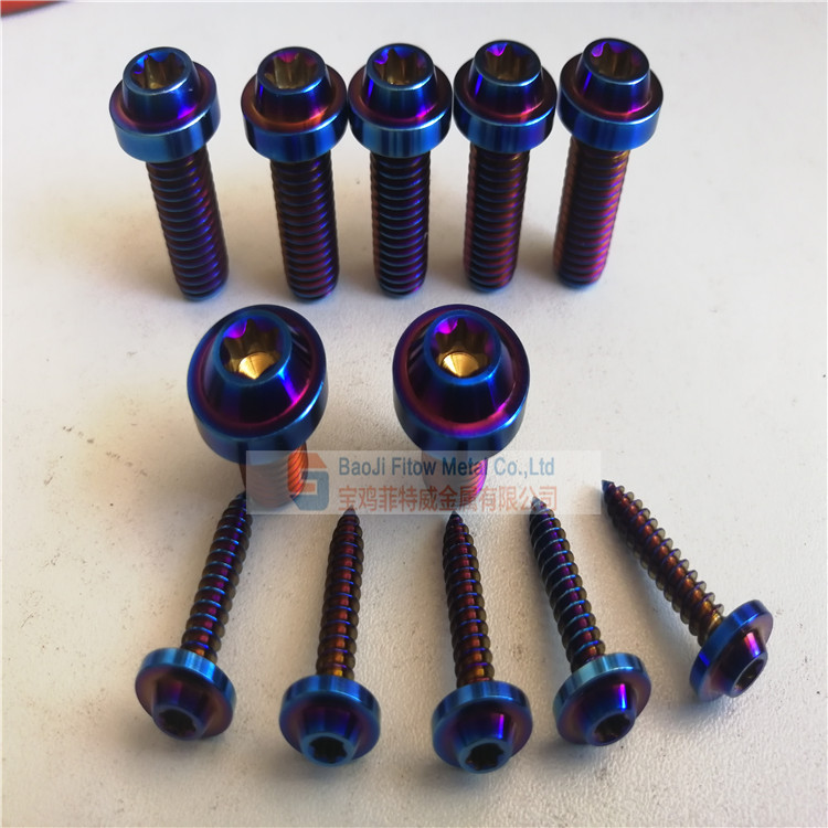 BOL-65502 5pcs M5 Hex Burnt TitaniumPlating Screw Round Cup Head Screws Burn Gold Motorcycle Modification Fixed Color Bolt- Dims: 5mmx35mm 